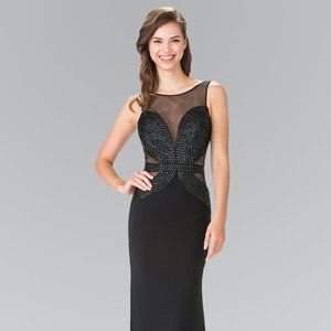 NEW LONG MERMAID EMBROIDERED BEADS GOWN WITH HIGH NECKLINE & ZIPPER BACK GL2234